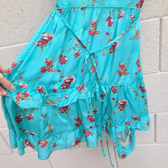 R13Deconstructed Babydoll Mini Dress in Light Blue Floral Size Medium